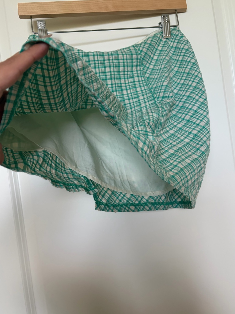 Urban Outfitters- Green Plaid Wrap Mini Skirt - Picture 4 of 7
